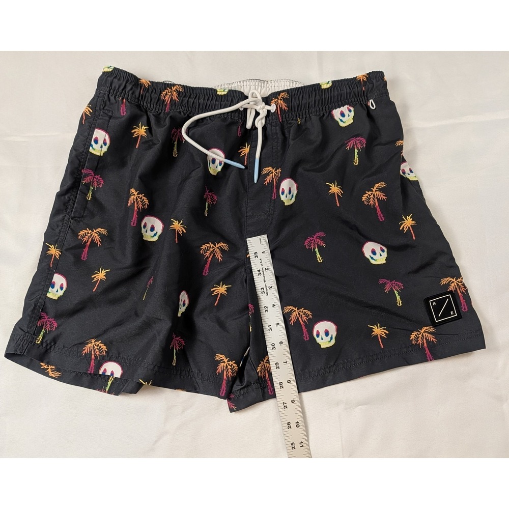 American Eagle Mens Swim Trunks Skull Palm Tree Graphic Print Board Shorts Black - Picture 7 of 12
